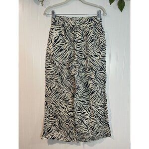 Nicole Miller New York Zebra Print 100% Linen Wide-Leg Pants Size S